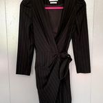 Ba&sh  Burton Black Pinstripe Long Sleeve Minimalist Elegant Wrap Mini Dress 4 Photo 1