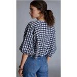 Anthropologie  June Gingham Cropped Oversized Kimono Navy Blue Multicolor Size OS Photo 1