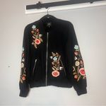 W5  Anthropologie Full Zip Sweatshirt Black Floral Embroidered Beaded Size Small Photo 2