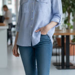 Notations  Classic Blue and White striped Women's blouse Photo 0