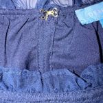 Draper James Navy Swiss Dot Sheer Ruffle Neck Long Sleeve Blouse Top Womens S Photo 5