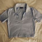 ZARA Baby Blue Collar Polo Short Sleeve Crop Top Photo 1
