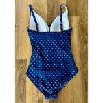 Nip Tuck Swim Women’s Cup Navy Polka Dot One Piece Swimsuit Size 6 Ruche EUC Blue Photo 1