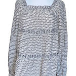 Old Navy Womens small White & Black Floral-Print Square-Neck Tiered Long Sleeve Blouse​ Photo 0