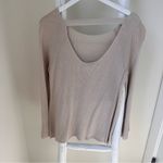 Loft Women’s Bar Bell Sleeve Taupe Long Sleeve Sweater SZ Large Photo 2
