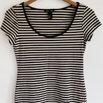 H&M Women's Black & Tan Striped Cotton Stretch Short Sleeves Casual Dress Size S Photo 2