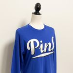 PINK - Victoria's Secret Victorias Secret PINK Royal Blue White Script Print Logo Long Sleeve T Shirt XS Photo 2