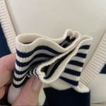 Madewell Wallace Dress Sweater Striped Button Back Plunge V Neck Navy Blue Cream Photo 2