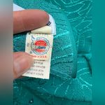 Vintage 80s Henry Lee teal floral monochrome fitted long sleeve dress, size 6 Blue Photo 13