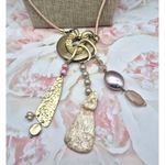 None Rose Gold Tone & Pink Long Statement Necklace Dangle Pendants 30" Boho Photo 8