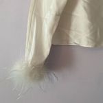 Antonio Melani Blyss Drapey Ivory Satin Long Sleeve Feather Cropped Blouse Small Photo 4