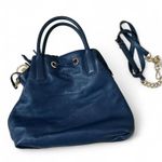 Michael Kors Blue Leather Satchel Bucket Bag Gold Hardware Charm Detail Photo 1