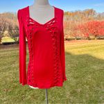 Venus  Red Lace Up Long Sleeve Top Photo 3