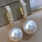 Fashion Elegant White Pearl Zircon Dangle Drop Earrings for Women Gold Photo 0