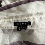 Theory 100% Silk sheer button down blouse Striped White Purple Women's Top Small Photo 2