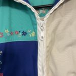 Vintage 90s Teal White Embroidered Floral Light Jacket Blue Photo 3