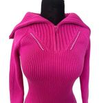 Cache Pink Knit Exaggerated Zipper Collar Swarovski Crystal Top Sweater NWT $138 Photo 0