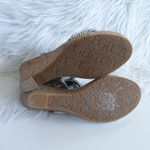 BCBGMAXAZRIA BCBG Paris Metallic Silver Faux Leather Woven Rope Strappy Cork Open Toe Wedges Photo 13