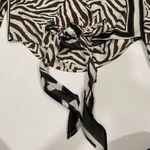 Akira Zebra Print Satin Tie Front Blouse Top Size M Medium Long Sleeve Photo 4