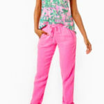 Lilly Pulitzer  31" Taron Mid-Rise  Linen Pants Womens Size S Pink Isle Photo 0