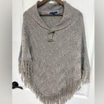 Karen Scott Gray Poncho with Cowl Neck and Fringe Photo 0