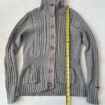 Roots Women’s Button Up Cable Grey Cardigan Sweater Squirrel Patch Size L Photo 7