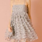 Storia  Monochromatic Gray Daisy Flower Baby Doll Mini Dress‎ Size Small Photo 0