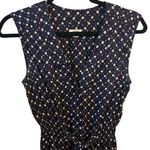 Fossil Sleeve Navy Abstract Polka Dot Midi Tie Waist Size Small Shirt Dress Work Photo 2