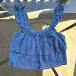 American Eagle  Tiered Ruffle Sleeveless Buttoned Top in Blue Size Medium NWT Photo 1