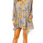 Free People NEW Dress Teegan Mini Faux Wrap Top Long Sleeve Floral V-Neck Small Photo 1