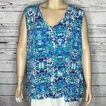 Nina Leonard NWT 5X Blue Print - White Layered Matte Jersey Knit Tank Top Blouse Photo 0