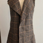 Solitaire Brown Plaid Sleeveless Blazer Photo 0