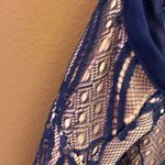 Francesca's Francesca’s Lace High Neck Sheer Panel Dress Blue Nude Medium Photo 6