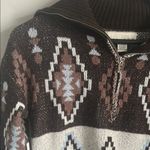 By Design Miranda Quarter Zip Southwestern Print Wide Ribbed Collar Sweater Brown Photo 6