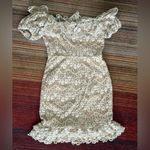 Selfie Leslie  NWT Bobby Bardot Neckline Floral Lace Overlay Dress Beige Photo 3