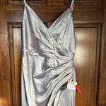 Mac Duggal  Satin Sleeveless Faux Wrap Ruched Gown Photo 4