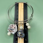 Handmade Mermaidcore Silver Tone Charm Bangle Bracelet with Faux Pearls Photo 3