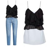 Rumored Tango Top Tiered Ruffles Shimmer Feminine Sheer MEDIUM Boho Feminine Black Photo 2