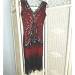 Unique Vintage Red Black Sequin Fringe Flapper Dress 1920s Gatsby Small Photo 4
