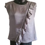 a.n.a Silver Sleeveless Blouse Women’s Medium Ruffle Detail EUC Photo 6