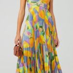 ASTR the Label Blythe Plisse Midi Dress Yellow Lilac Abstract Women Size Small Photo 0