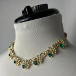 gold and emerald flower costume jewelry choker necklace Green Photo 0