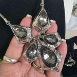 Boutique Silver with Smokey Grey Crystal Nwcklace and Earrings Set Photo 3