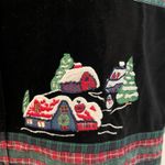 Vtg Oak Hill Black Velvet and Tartan Embroidered Cotton Christmas Vest Sz XL Photo 2