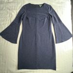 Ralph Lauren Lauren Dress Womens 8 Navy Blue Bell Sleeve Metallic Sheath Party Photo 0