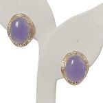 14K 14KT 585 Yellow Gold Purple Jade Omega Back Stud Earrings Photo 0