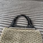 Vintage Ivory Crochet Bubble Purse Bag Faux Wood Handles Boho Hippie Gray Photo 4
