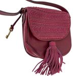 Fossil Emi Red Tassel Leather Saddle Crossbody Bag Color Wine Photo 2