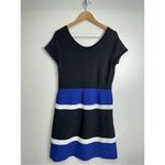 Anne Klein Ann Klein Midi Dress Womens Medium Colorblock A-line Black/Blue Short Sleeve Photo 4