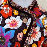 Bright Floral Quilted Jacket Fleece Lined Ruffle Velvet Trim Raglan Sleeve M Pink Size M Photo 3